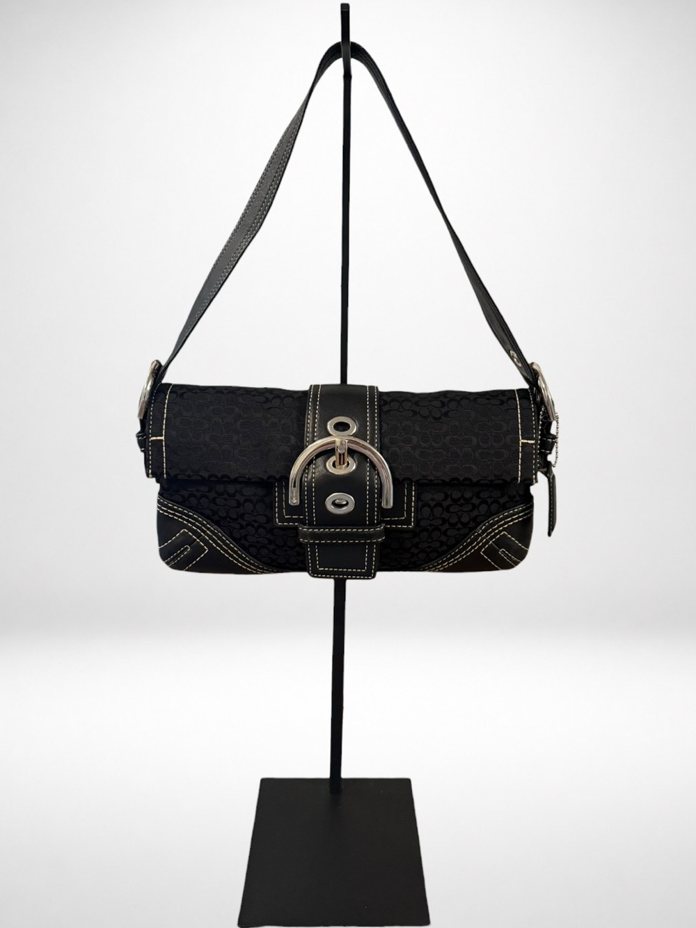 COACH Soho Signature Baguette Shoulder Bag Black Jacquard Leather Y2K Style 3628